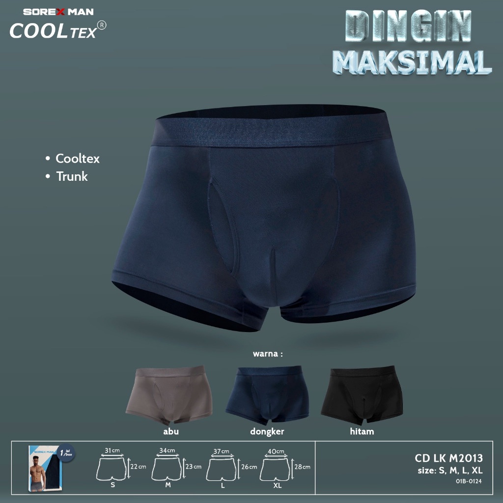 (1 PC) Sorex Man Boxer Pria Cool Tex Trunk Dinginnya Maksimal Celana Dalam CD 2013