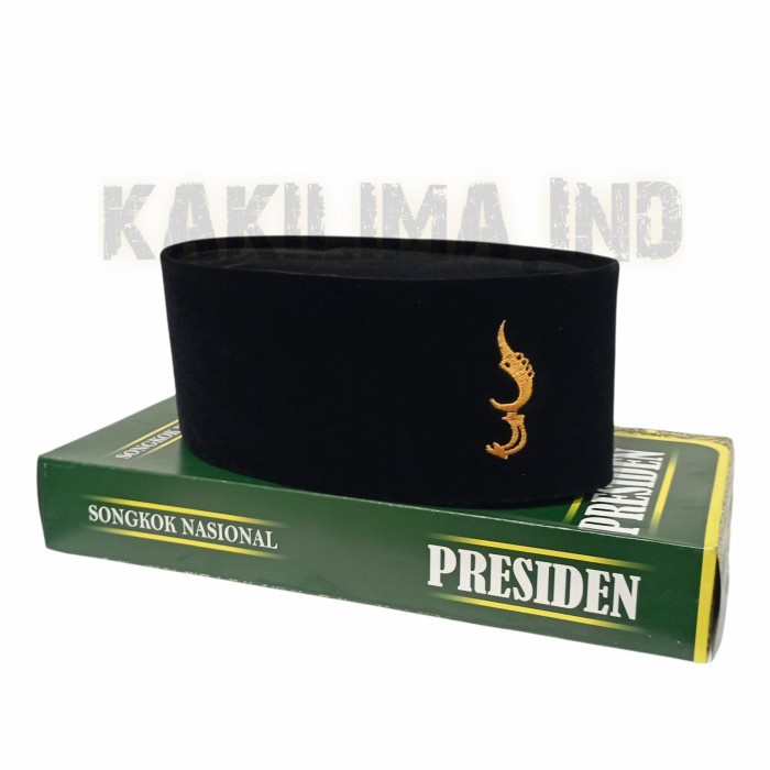 Peci Songkok Kopiah Hitam Logo Kujang Emas Gold Tinggi 9Cm
