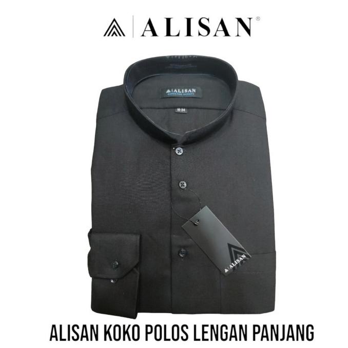 Kemeja Alisan Lengan Panjang Koko Polos Hitam Reguler Fit