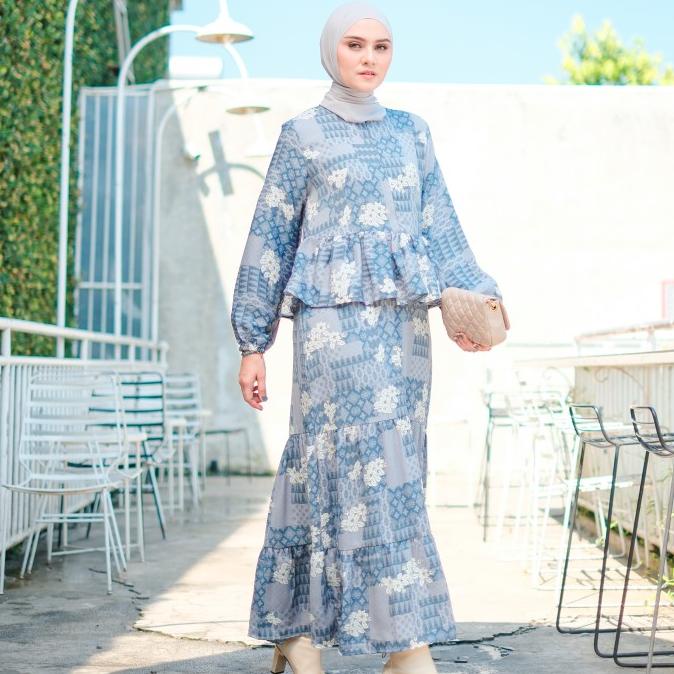 ZM Zaskia Mecca - Aleta Blue Gamis - Romansa Khatulistiwa Bunga Melati