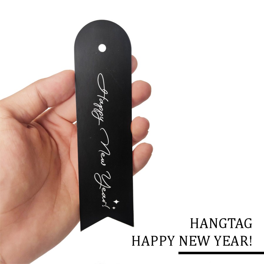 

10 pcs hangtag ribbon black tag kardus happy new year size 15 x 4 cm