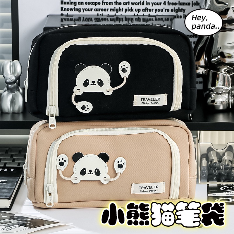 

Panda Double-Layer Pen Case Large Capacity Simple Girl Heart Pen Bag Cute Stationery Pencil Case Prize Gift