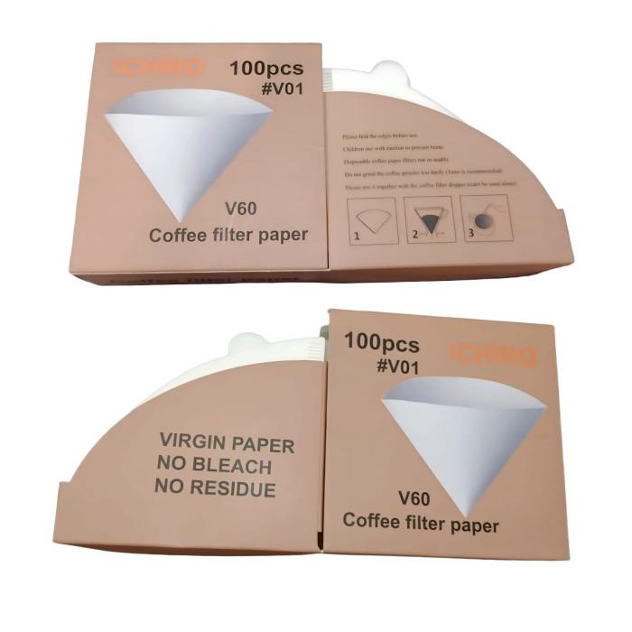 

ICHIRO 100 Pcs Coffee paper filter v60 01 White Kertas saringan kopi.