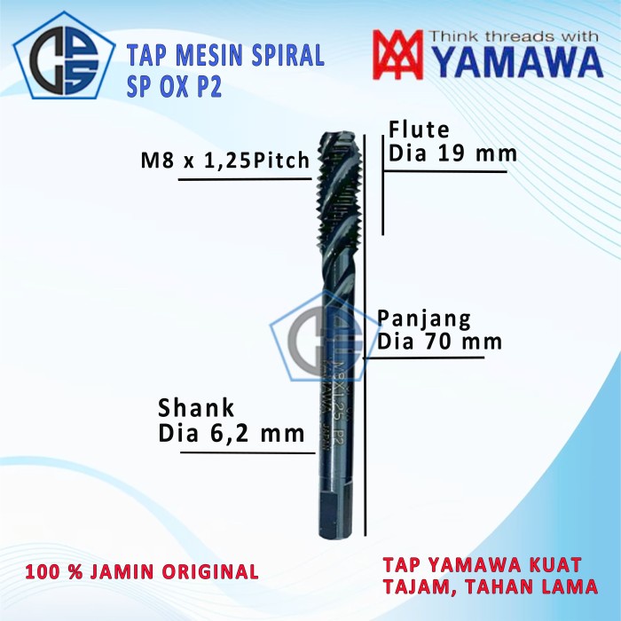 Tap Mesin Spiral M8 x 1,25 Y M W SP OX P2 Original Baru Kuat & Tajam