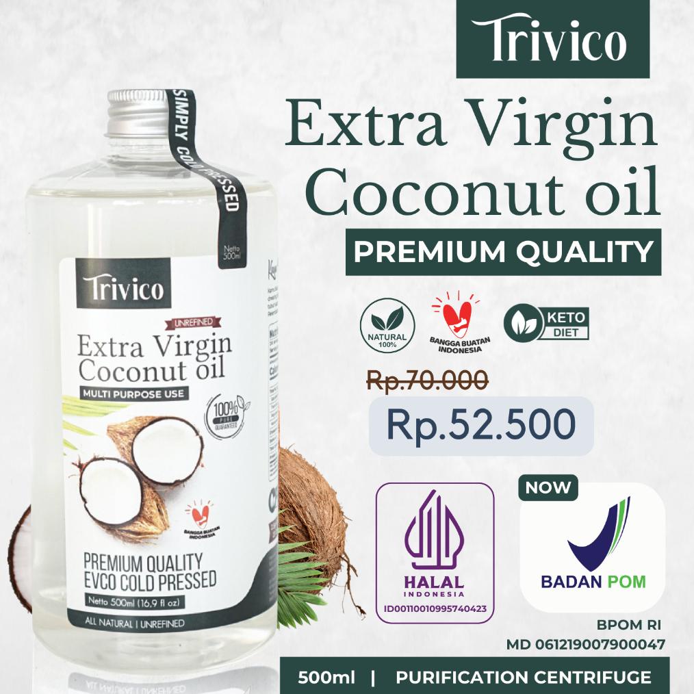 

Ready TRIVICO VCO PREMIUM / EVCO Virgin Coconut OIL 500ML / MINYAK KELAPA MURNI 100% / COCONUT OIL - 500 ML