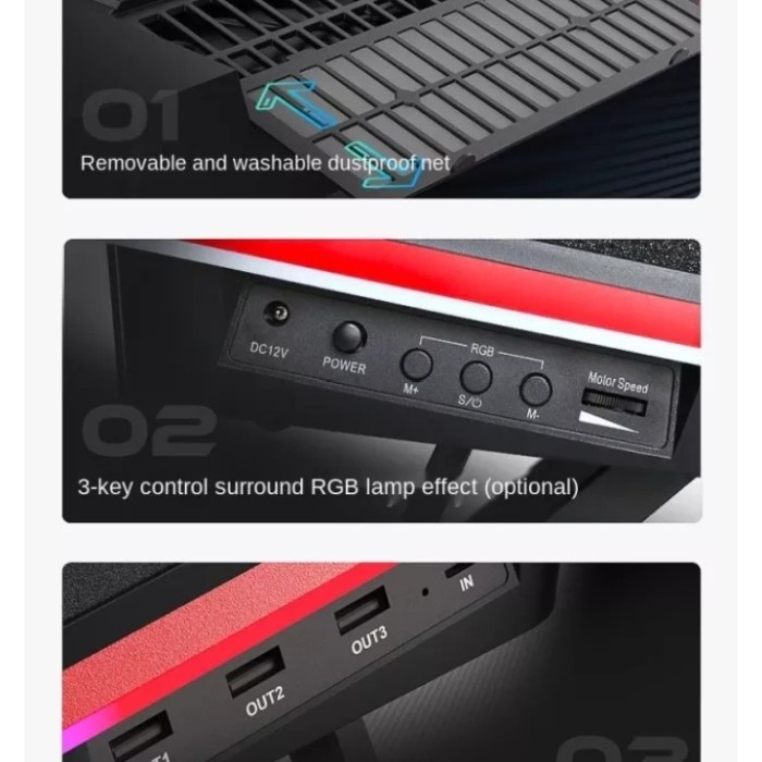 Asli Iets Gt500 Kuat Turbo-Kipas Rgb Laptop Cooling Pad