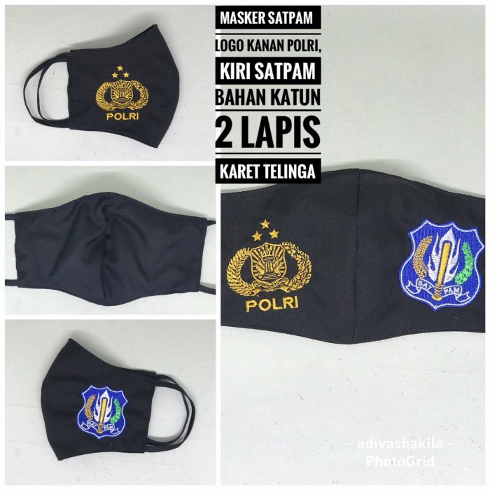 Bergaransi Masker Kain Katun Logo Satpam Polri Murah