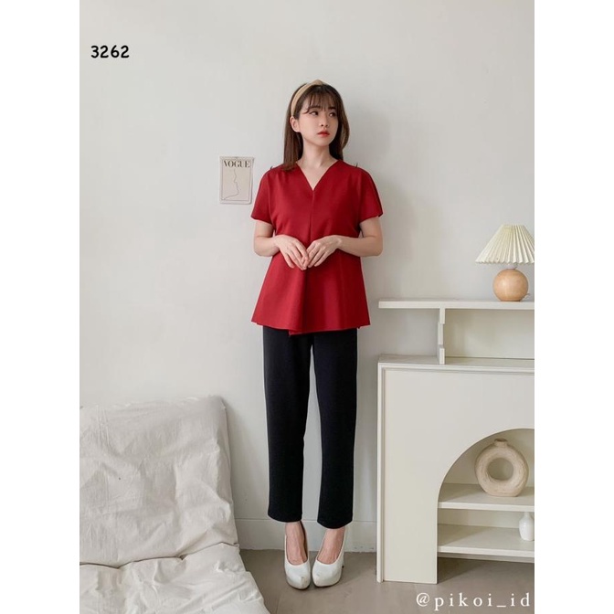 Atasan Wanita Merah Maroon Blouse Jumbo / Baju Natal Imlek Merah Vneck Terbaik