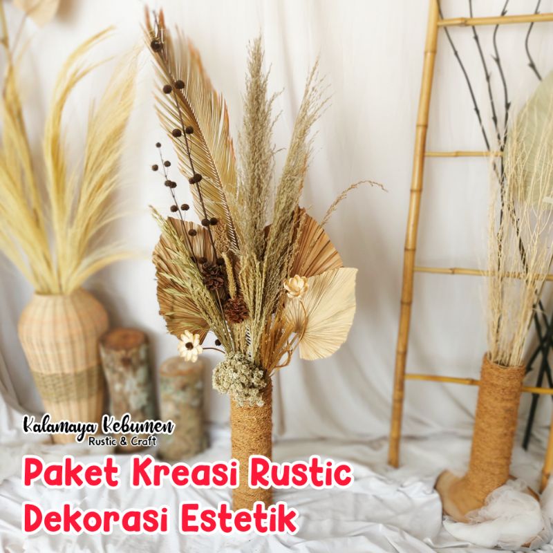 Paket Pampas Bulu Sikas Hiasan Wedding Rustic Daun Kering Dried Flower Dekorasi Rumah Palem