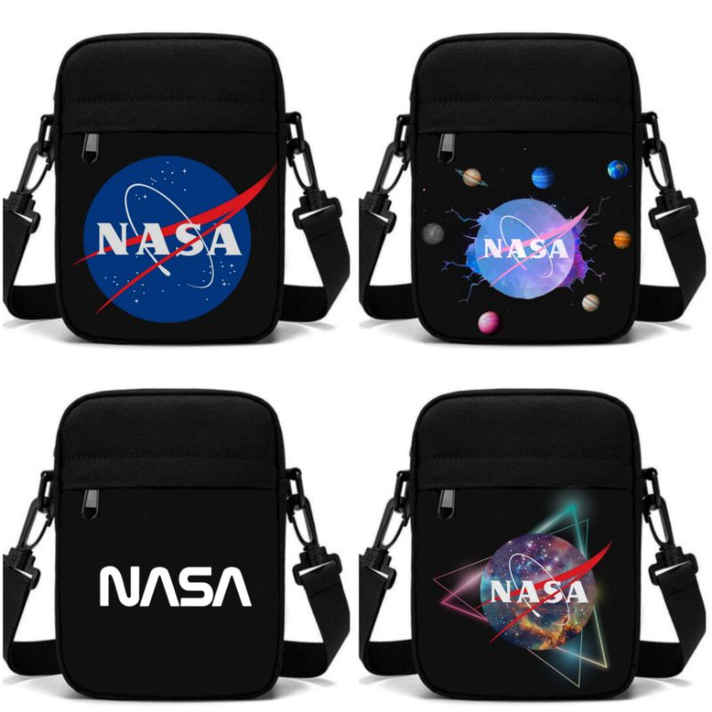 Tas Selempang Hitam NASA Distro Bahan 100% Kanvas Cordura / Tas Selempang Mini NASA / Sling Bag Mini