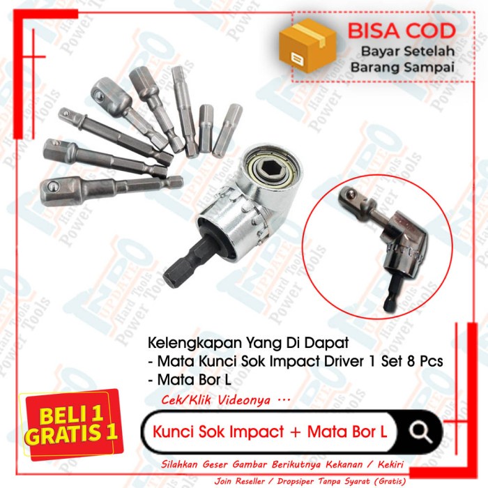 Kepala Bor Kunci Shock Impact Driver Wrench Set Mata Obeng Ekstensi L