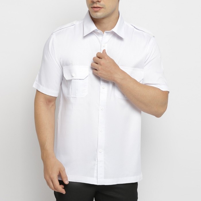 Carlos Moreno Kemeja Pilot Kemeja Pria Putih Polos Lengan Pendek