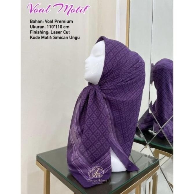Big Sale Hijab Segi Empat Voal Motif Smican Warna Ungu Jilbab Terbaru Limited Edition