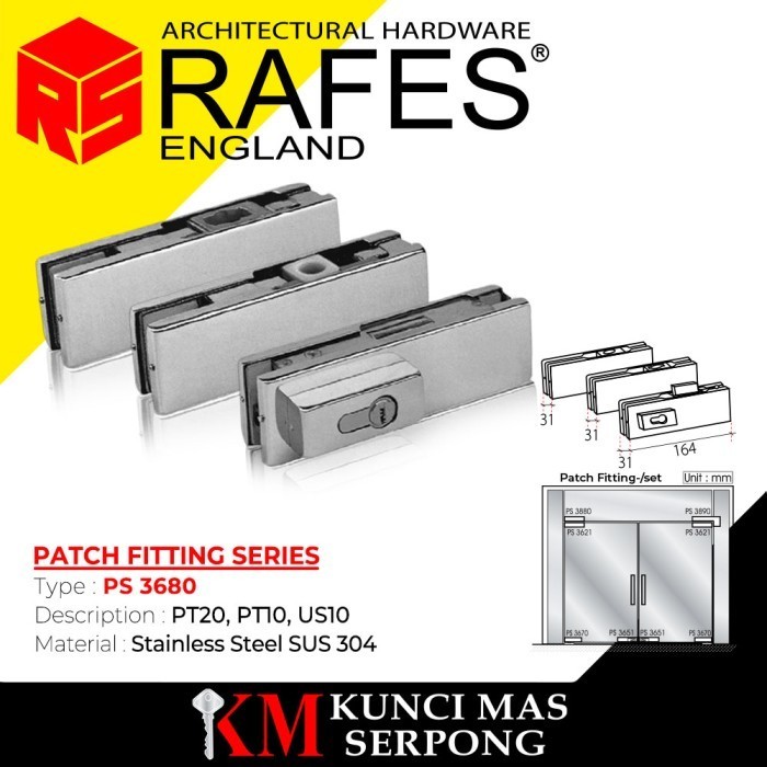 ✅Ori Patch Fitting Kms Ps 3680 Engsel Pintu Kaca Rafes Terbatas