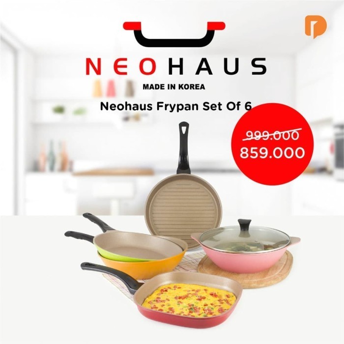 [New Ori] Neohaus Frypan Set Of 6 Gold Stone Coating Panci Wajan Teflon Korea Berkualitas