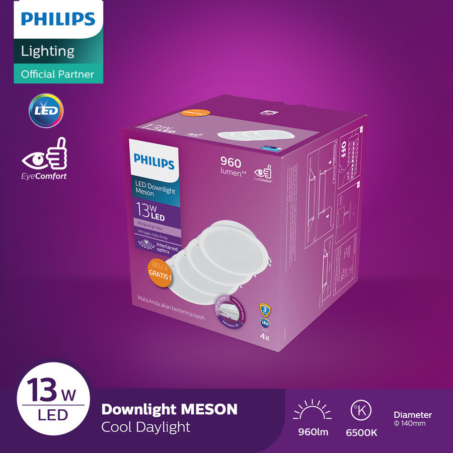 Lampu Philips Downlight Isi 4, 59464 MESON 125 13W  - Putih
