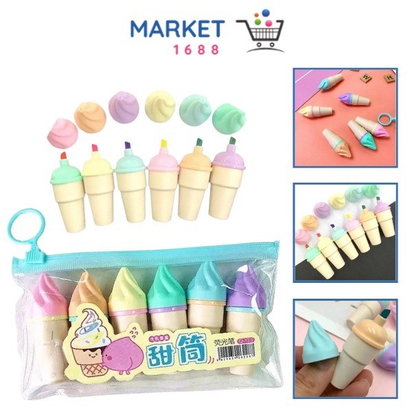 

Market1688 HighLighter Es Krim Cone 1 Set 6 Pcs Free Pouch Highliter Es Krim Cone Stationery Lucu Unik Penanda Buku Warna Warni Kado Viral Termurah