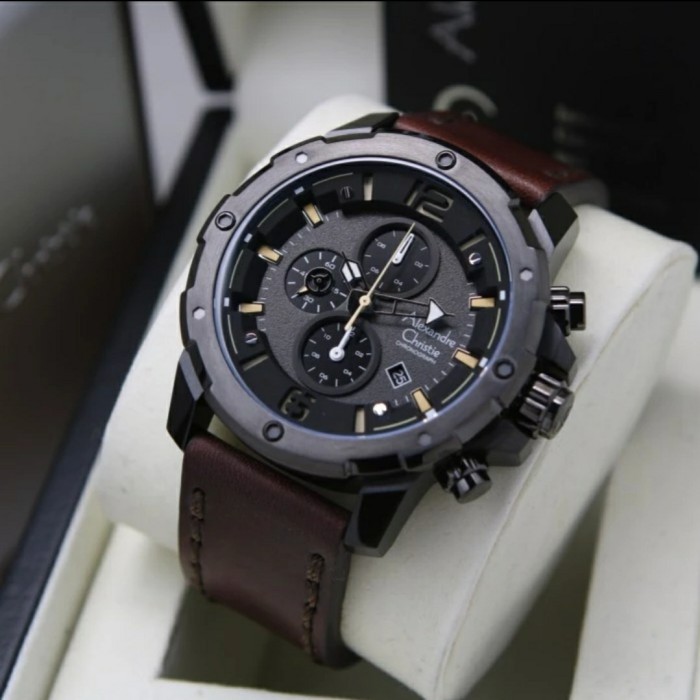 ✅New Alexandre Christie Ac6410 Ac 6410 Leather Brown Black Jam Tangan Pria Limited