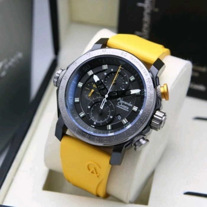 ✅Ori Jam Tangan Alexandre Christie Pria Ac 6565 Original Karet - Yellow Terbaru