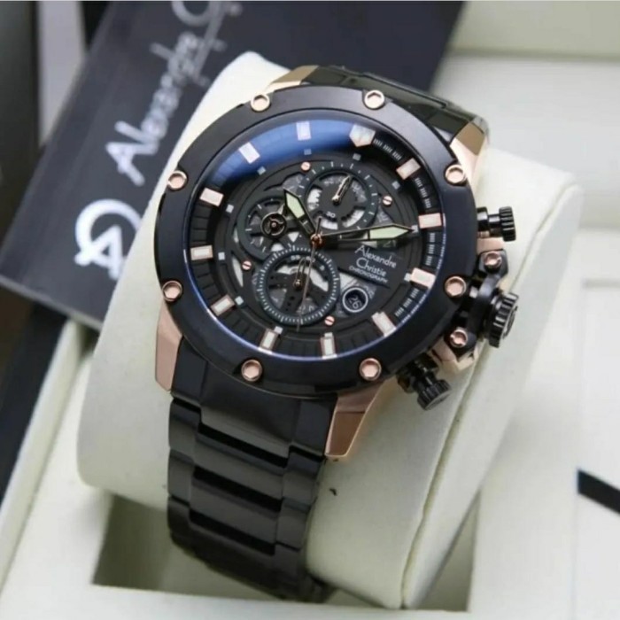 ✅Original Alexandre Christie Ac6564 Ac 6564 Jam Pria Original. Black Rosegold Berkualitas