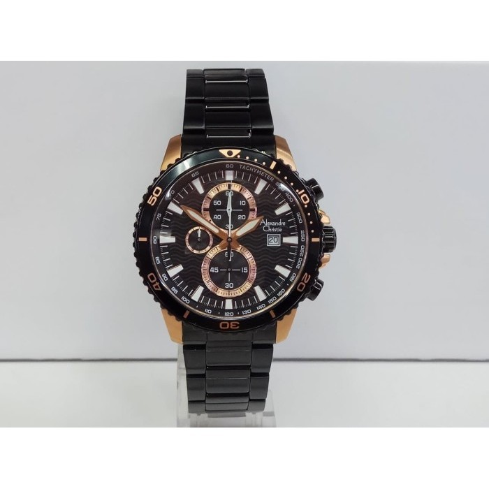 ✅Ready Jam Tangan Pria Alexandre Christie Ac6482Mc Chronograph Black Rosegold Terbaru