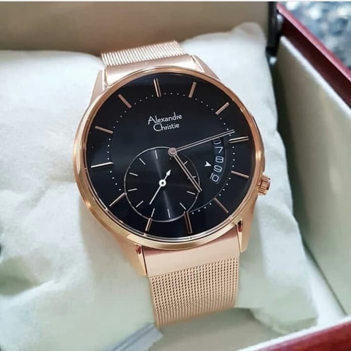 ✅Ready Jam Tangan Pria Alexandre Christie Ac 8519 Ac8519 Rosegold Black Ori Terbaru