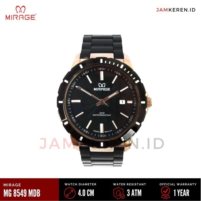 ✅Ori Jam Tangan Mirage Original 8549 M Pria Hitam Rose Gold Limited