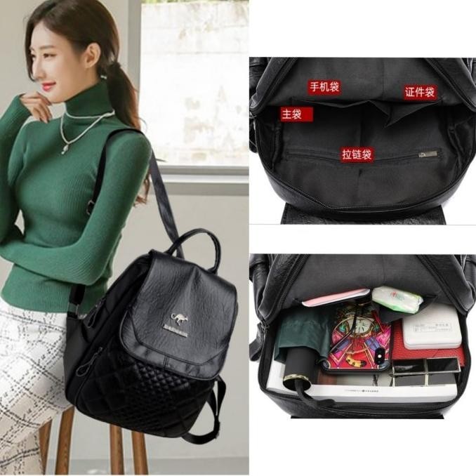 Tas Ransel Wanita Backpack Kulit Import Hitam Munici Ta567B5 Gendong