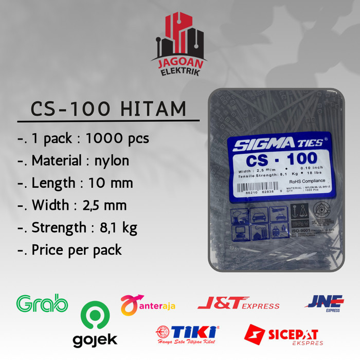 

Promo Kabel Tis / Cable Ties Cs-100 Hitam Isi 1000 Pcs Sigma Original