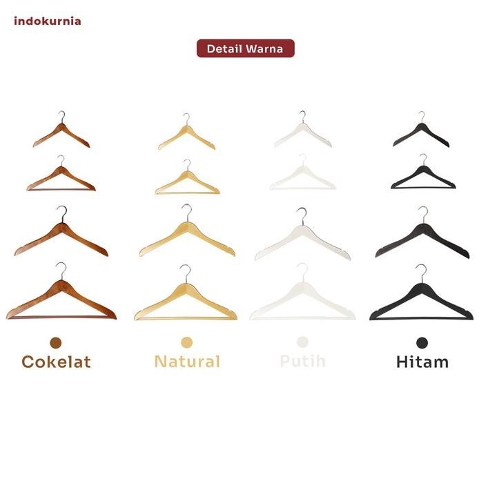 Best Indokurnia Hanger Kayu Kualitas Premium - Anak Polos,Natural Gratis Ongkir