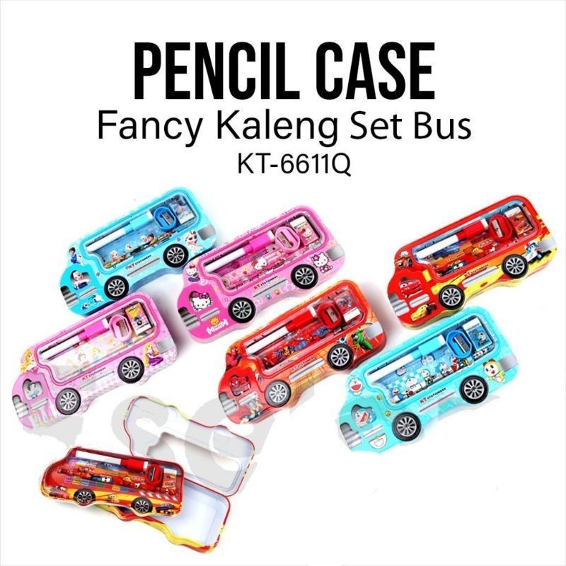

tempat/Kotak/tepak Pensil Kaleng BUS FULL SET + Whiteboard Fancy kt 6611