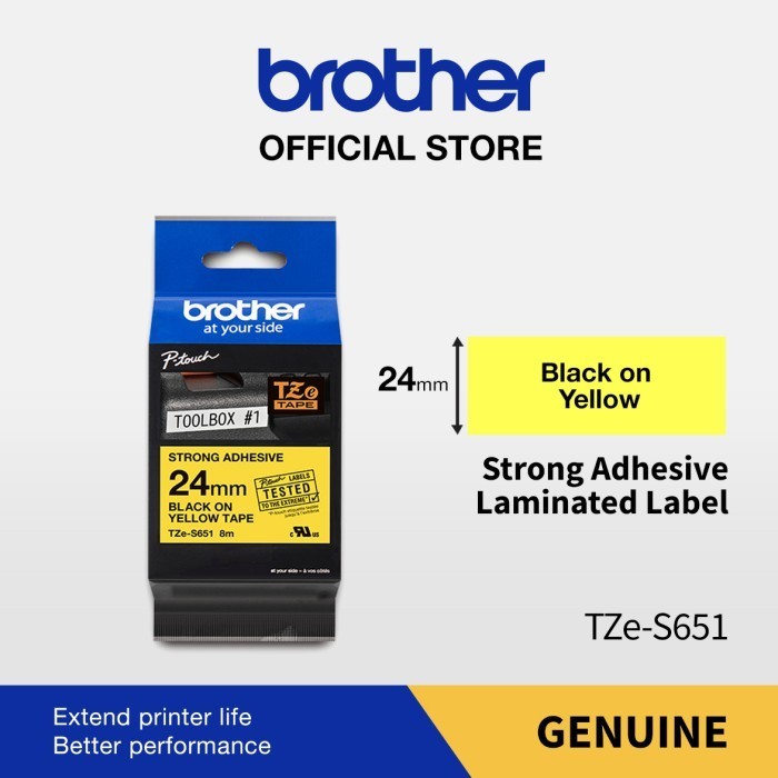 

[Baru] Brother Label Tape Tze-S651 24Mm Strong Adhesive Black On Yellow Terbatas