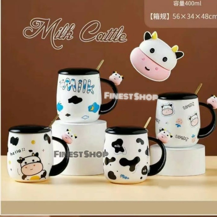GELAS KERAMIK SAPI LUCU MUG COW CANGKIR SENDOK TEH MINI TEMPAT MINUM
