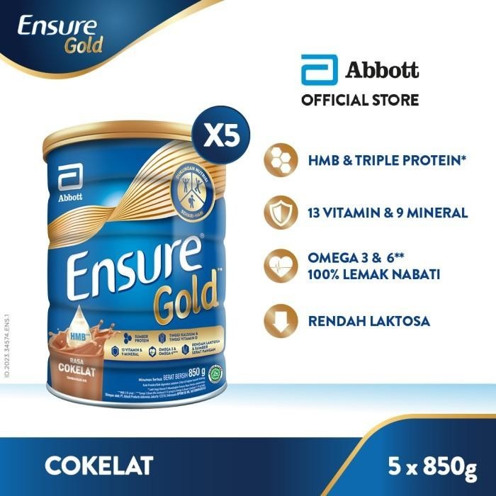 

TERBAIK ENSURE GOLD HMB COKELAT 850 G - SUSU DEWASA RENDAH LAKTOSA - 5 PCS
