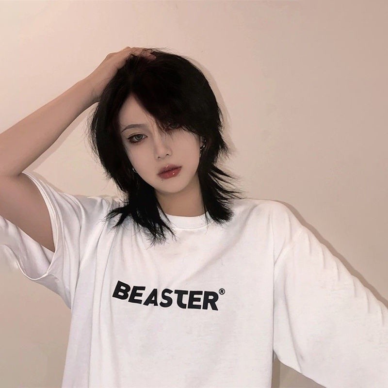 Wig Pria Wig Kepala Mullet Rambut Pendek Pria Rambut Ekor Serigala Wanita Tampan Jepang Topi Penuh