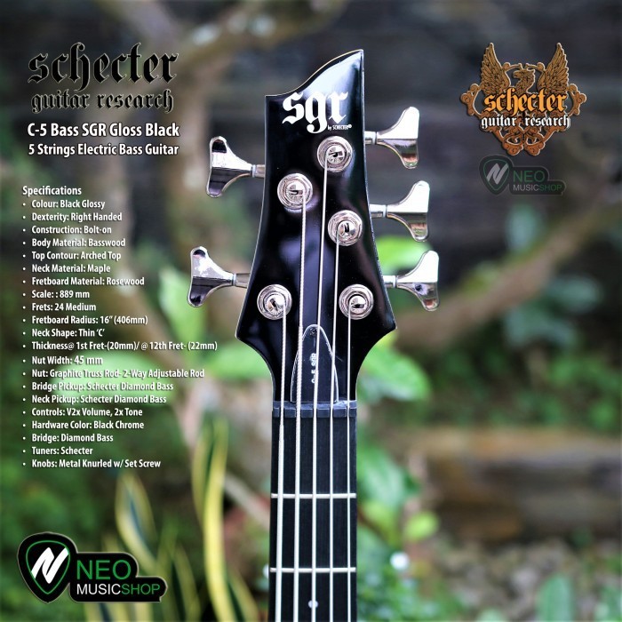 PROMO SCHECTER C-5 BASS SGR BLACK 5 STRINGS ELECTRIC BASS GUITAR #ORIGINAL