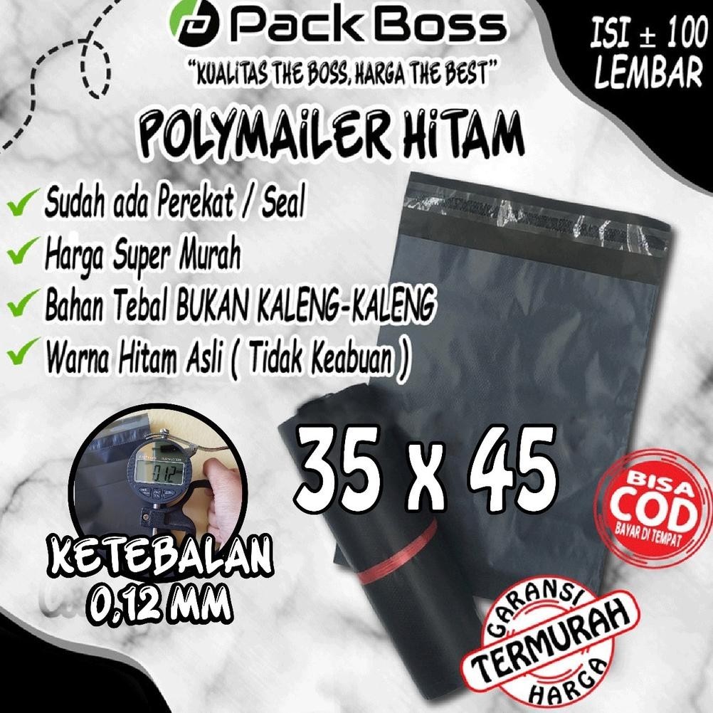 

TIO POLYMAILER HITAM MATTE DOFF 35x45 +/- 100 PCS LANGSUNG PABRIK PLASTIK ONLINE SHOP JNE ADA PEREKAT TERLARIS