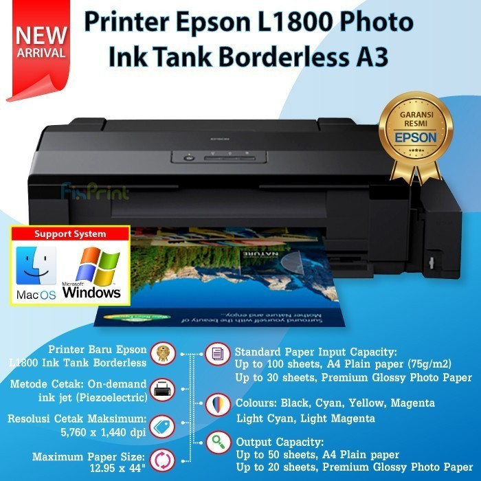 Epson Printer L1800 Print A3+ Garansi Resmi A3 Infus Suppor T Dtf Dtg Best