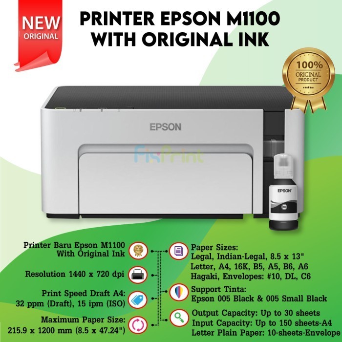 Printer Epson M1100 Monochrome Inktank M-1100 Tinta 005 Original C13T0 Best