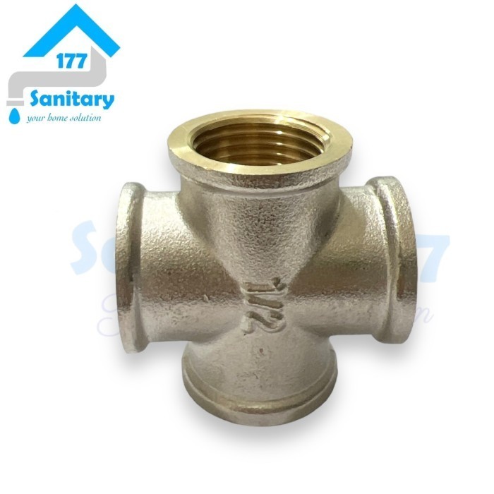 Nepel + Cabang 4 Kuningan-Naple Tee Fitting Sambungan Kran Pipa 1/2 Best