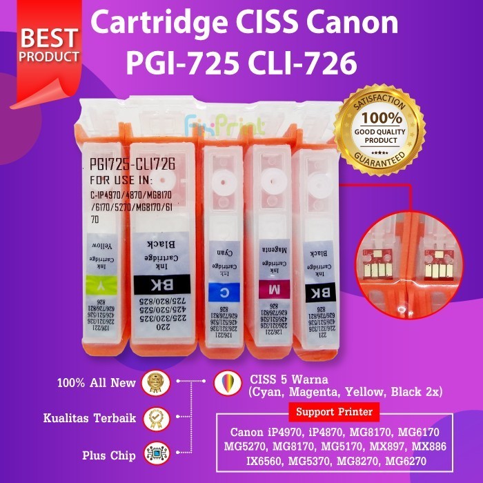 Cartridge Tinta Infus 725 726 Pgi725 Cli726 Ciss Canon Ix6560 Mg5170 Best