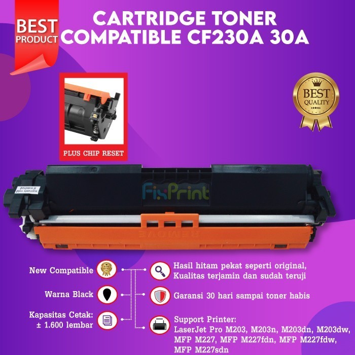 Cartridge Toner Compatible 30A Cf230A M203 M203D M203Dn M203Dw Chip Best