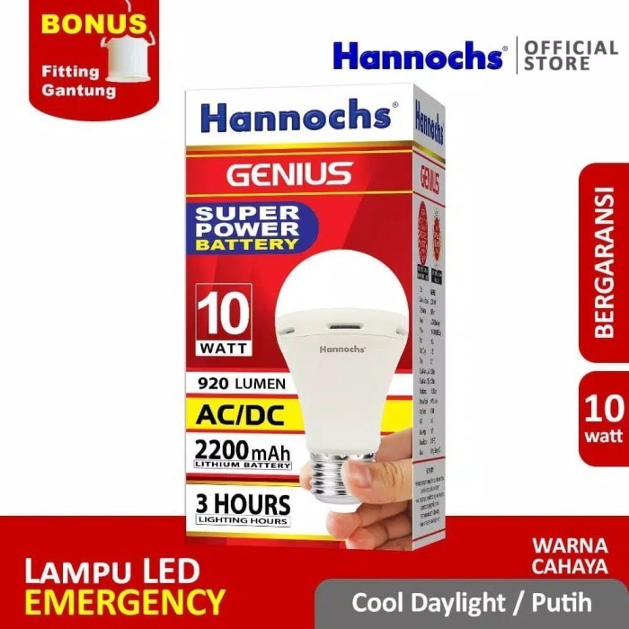 Hannochs Genius Bohlam LED 10 watt Lampu Emergency AC/DC