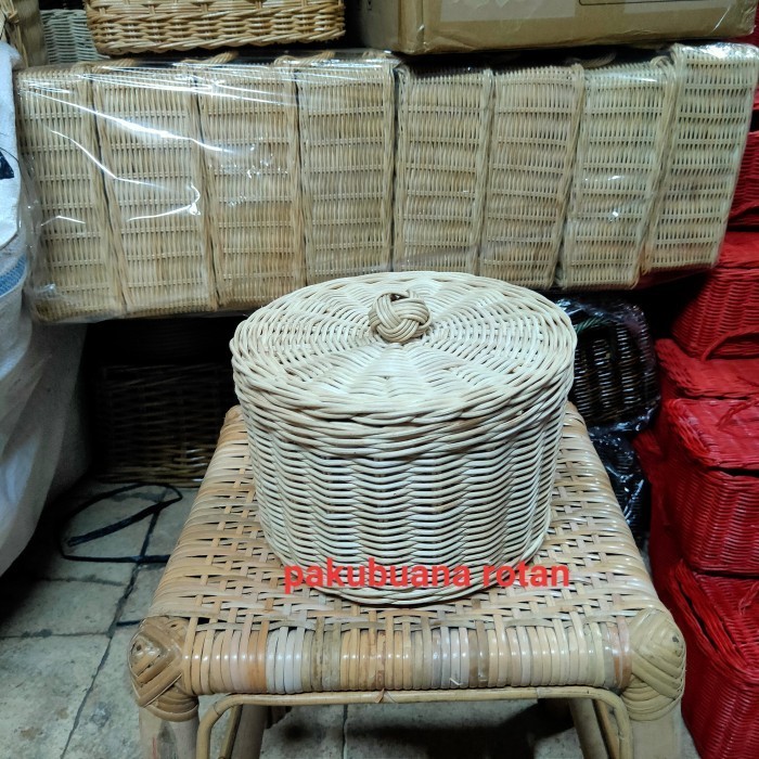 KERANJANG ROTAN SERBAGUNA BULAT TUTUP DIAMETER 20