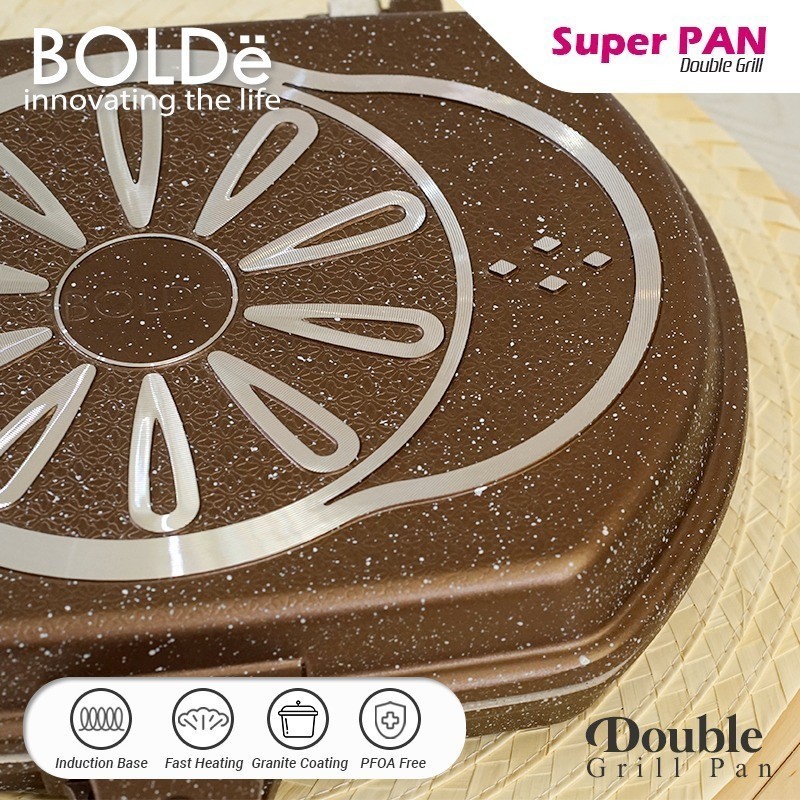 Bolde Pan Double Grill 30 Cm Gold Panggangan Granite Happy Call
