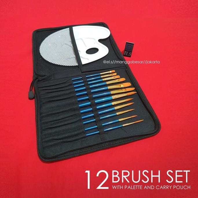 

12 pcs Brush set with palette ( Set Kuas Lukis )