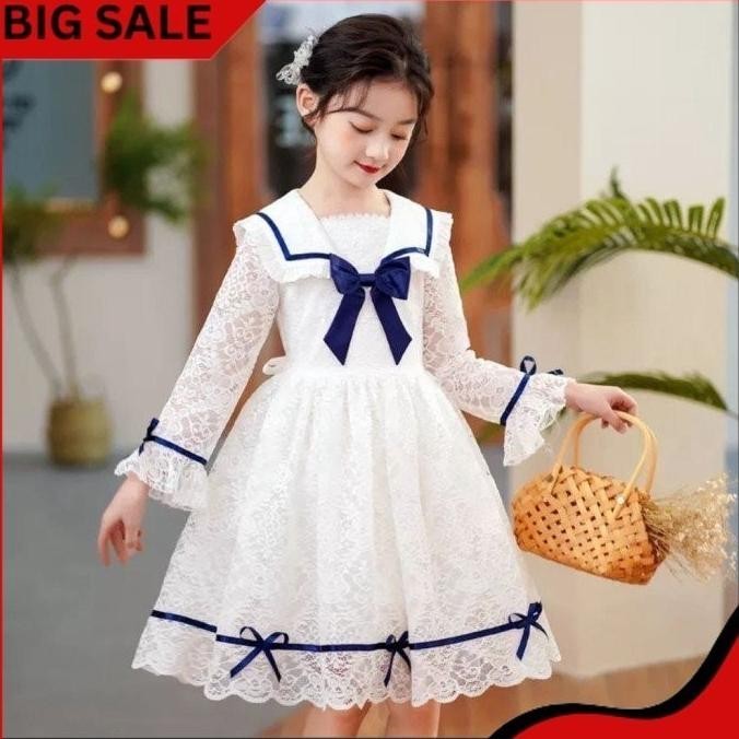 Dress anak perempuan usia 7 8 9 10 tahun Dres brukat gaun pesta putih