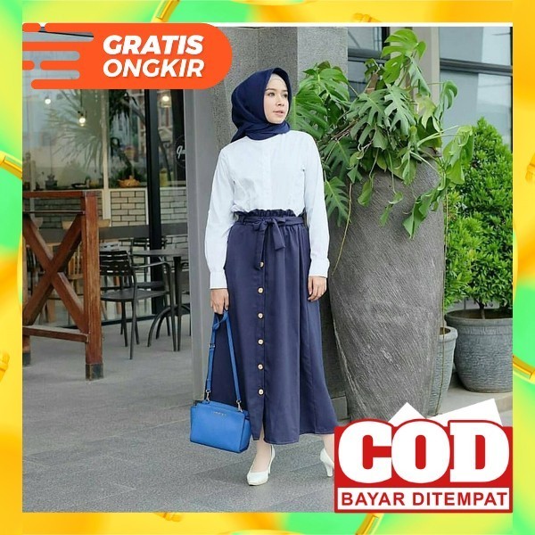 (Cod) Rok Cargo Rok Jeans Panjang Rok Korean Style Rok Span Hitam Rok Jeans Jumbo Rok Span Jeans Rok