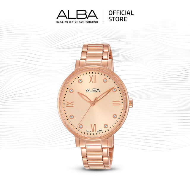 ALBA Jam Tangan Wanita AH8658 Quartz Swarovski Stainless Steel Rose gold Watch