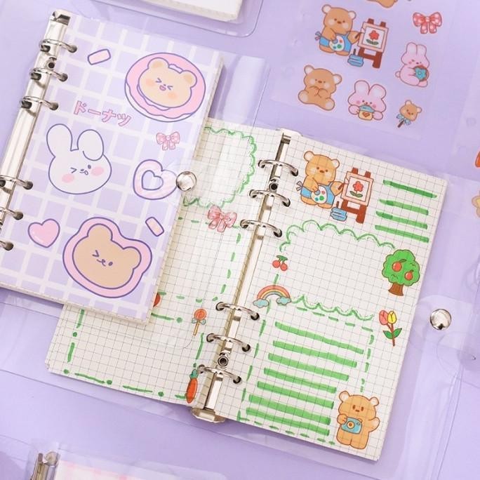 

hap Ring Binder Transparan Set Journalling Kit Journal Binder 6 Ring Cute